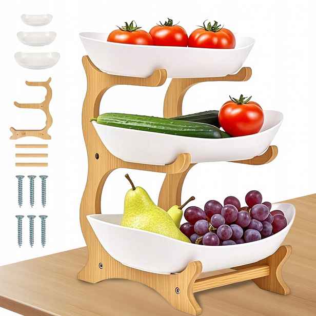 Koš na ovoce 3 patra – bambusová mísa – misky 3 velikosti