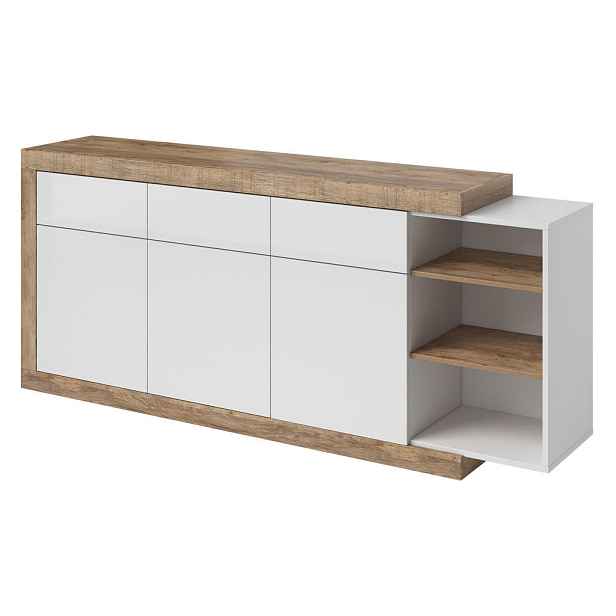 MASSENO KOMODA SINFONIA, 200/86/40 cm se 3 zásuvkami a 3 dvířky, dekor dub