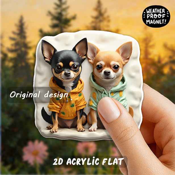 TEMU 1 ks Magnet na lednici s čivavy, vhodný pro milovníky psů, roztomilý ananas a štěně v mikině, akrylová podstava, dárky na Den svatého