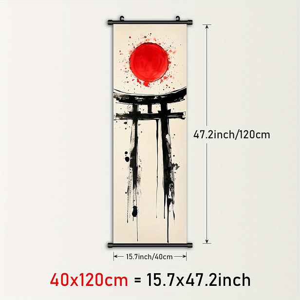 TEMU 2D plochý obraz, 2D plochý obraz, 1 ks zarámovaný obraz na zeď s červeným sluncem, brány Torii, plakát na plátně z Japonska, kontrastní plastová