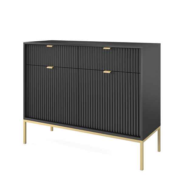 MASSENO KOMODA STELLARE, 104/83/39 cm s 2 zásuvkami a 2 dvířky, černá