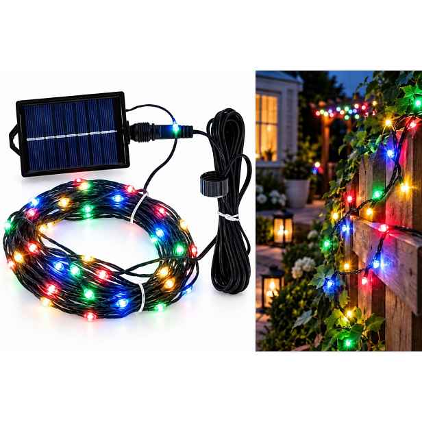 Led Solární Lampy 200 Led 24 M Barevné 8 Režimů Venkovní Solární Panel
