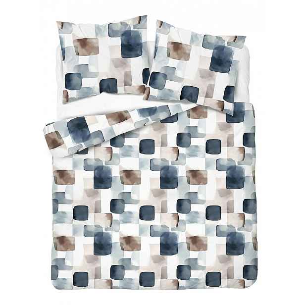 Povlečení Home Satin 160x200 bílá, tmavě modrá, hnědá geometrie