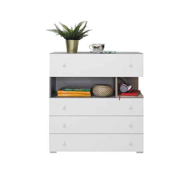 MASSENO KOMODA GALIA, 85/90/40 cm se 4 zásuvkami a dvířky, bílá