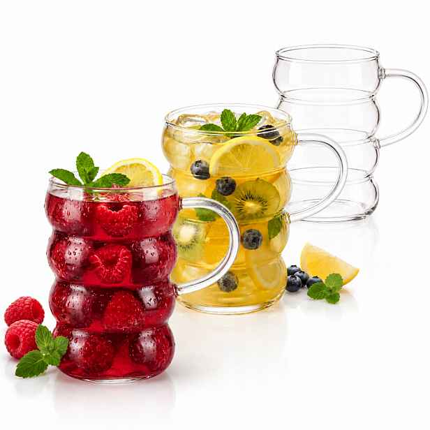 Sklenice Na Nápoje Na Kávu Bubbly Dekor S Uchem 350 ml 12 Ks