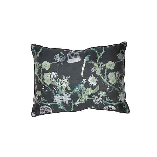 Tmavý podlouhlý polštář s ptáčky a květy Prisha - 60*45 cm Light & Living