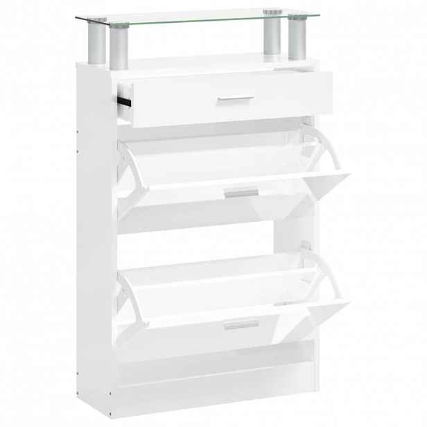 vidaXL Botník bílý s vysokým leskem 63 x 24 x 104 cm kompozitní dřevo