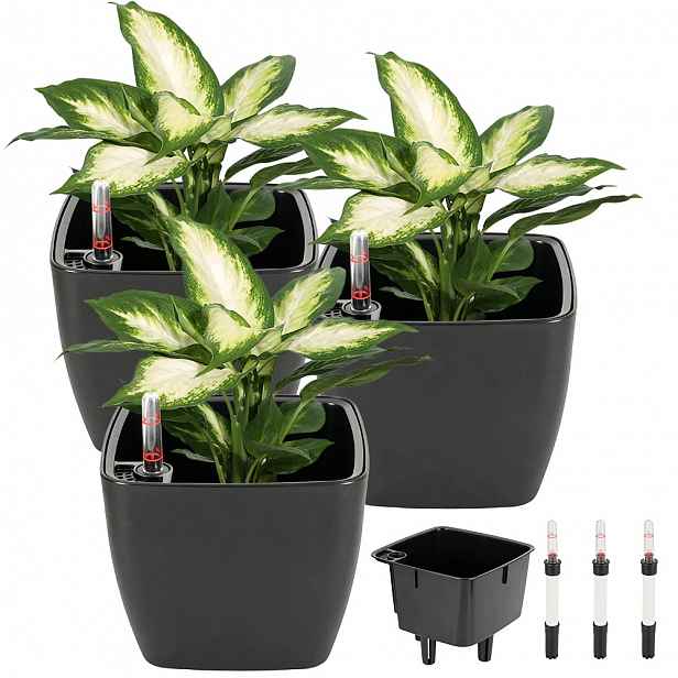 3 x Květináč 17,5 cm Černý Automatický zavlažovač z rostlin