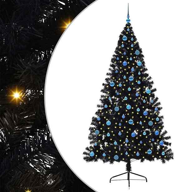 vidaXL Umělý osvětlený vánoční stromeček Černá 240 cm PVC