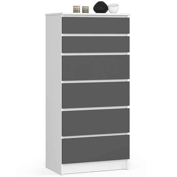 Ak furniture Komoda Kuba 60 cm - 6 šuplíků I bílá/grafitová