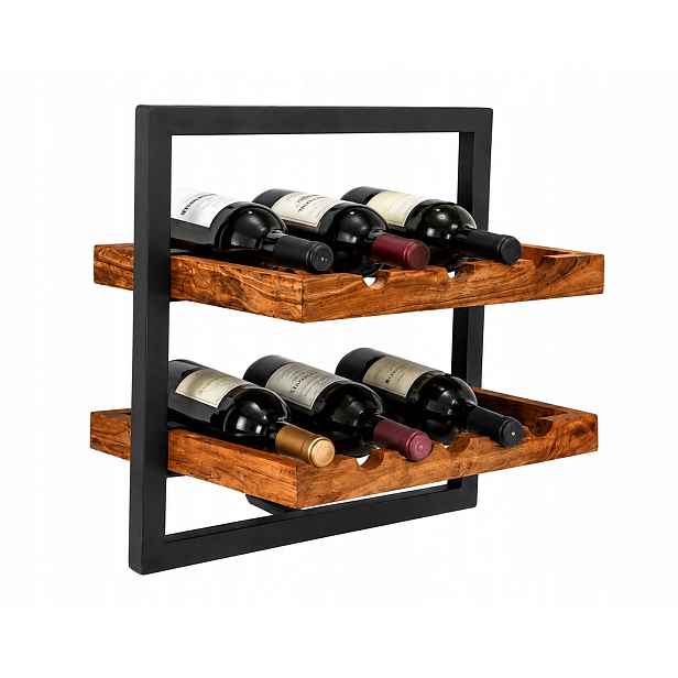 Police na víno Shelfies B loft industrial kov dřevo 35x25,5x35 cm