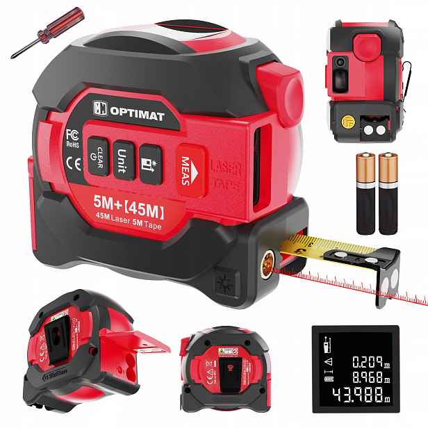 Měřič 5 m s laserovým dálkoměrem, metr, digitální laserový dálkoměr, odměrka