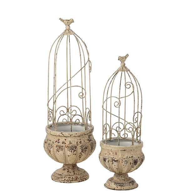 Sada 2 ks květináč ptačí klec Vintage Chateau – 22*22*66 / 18*18*54 cm J-Line by Jolipa