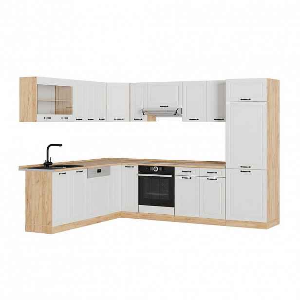 Vicco ROHOVÁ KUCHYŇ R-Line, Bílý venkovský dům/Zlatý mocný dub, 287 x 227 cm, PD Dub