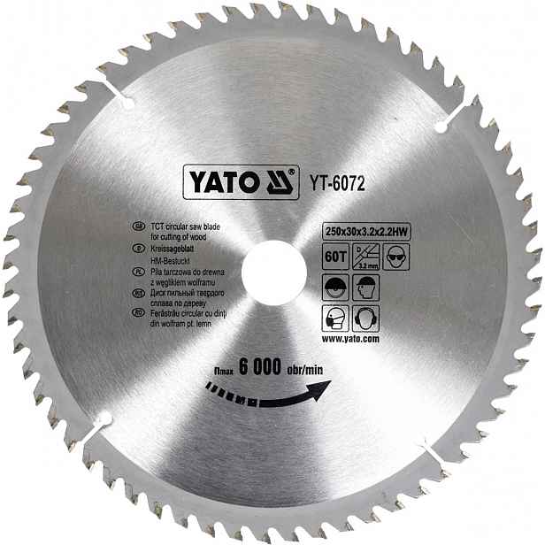 Vidiová Kotoučová Pila Na Dřevo Yato 250x30 mm 60 zubů Řezací