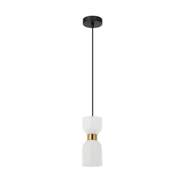 Italux Monza závěsná lampa 1xE27 40W sklo bílo-černá mosaz IP20