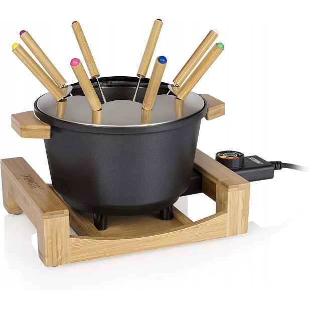 Sada Na Fondue Bambusová 1,5 L 8 Osob Regulace Termostatu Černá
