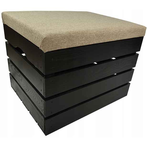 Taburet Dřevěná Úložná Skříňka Z Borovice S Čalouněním