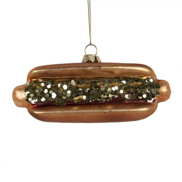 Vánoční skleněná závěsná ozdoba hot dog - 13*4*6 cm Clayre & Eef