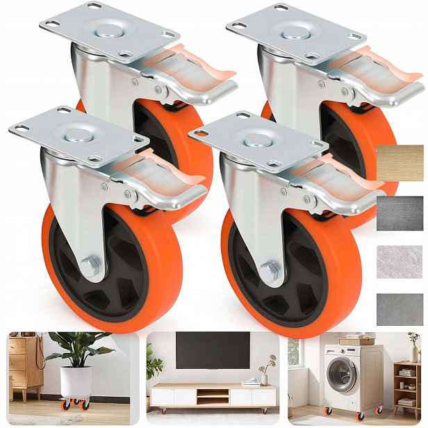 4 X Transportní Kolečka Pro Nábytek Otočná 100 MM 360 Kg S Brzdou Sada