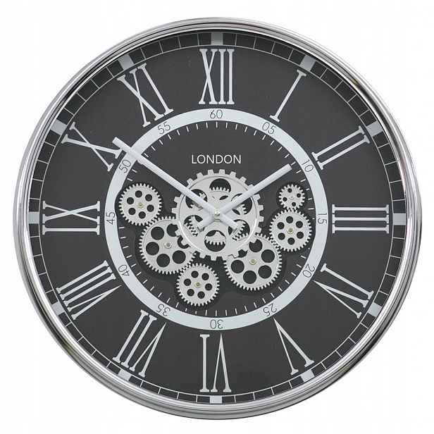 Černé Stříbrné Hodiny 54 cm London S Viditelným Mechanismem 50 55 60