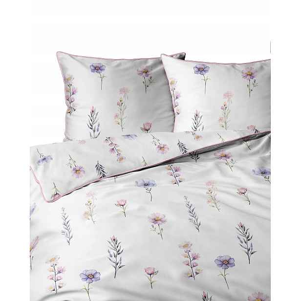 Povlečení z perkálu Lamé Percale 160x200, bílá růžová, květinové větvičky