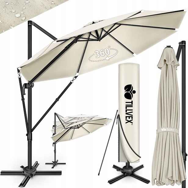 Zahradní Slunečník Tillvex 330 CM 360° Klika UV50 Kryt Béžový