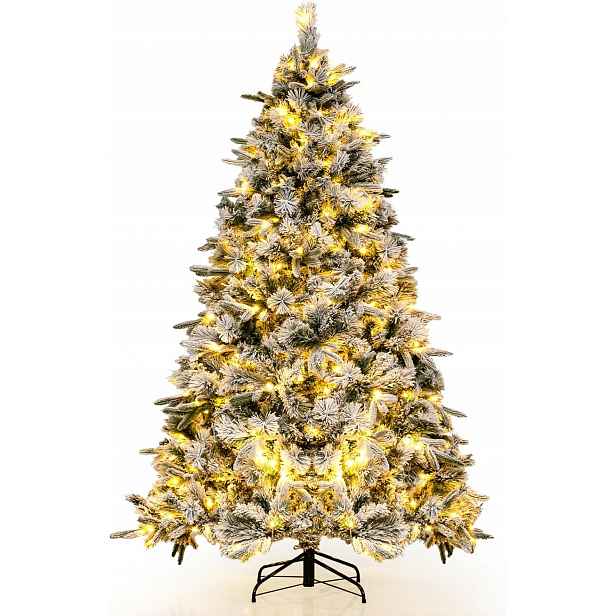 Costway Umělý vánoční stromek se sněhem a osvětlením 210 cm s 300 Led diodami