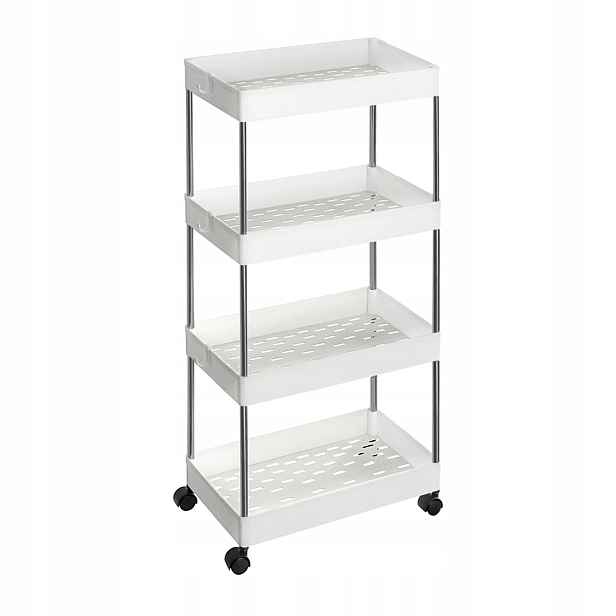 Mobilní vozík koupelnový regál 4 úrovně, bílá barva, 40 cm