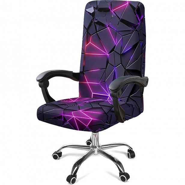 TEMU 1 ks Fialový Neonový Geometrický Potah na Kancelářskou Židli, Mléčná Vlákna Látka s Elastickým Odnímatelným a Pratelným Potahem na Ředitelskou