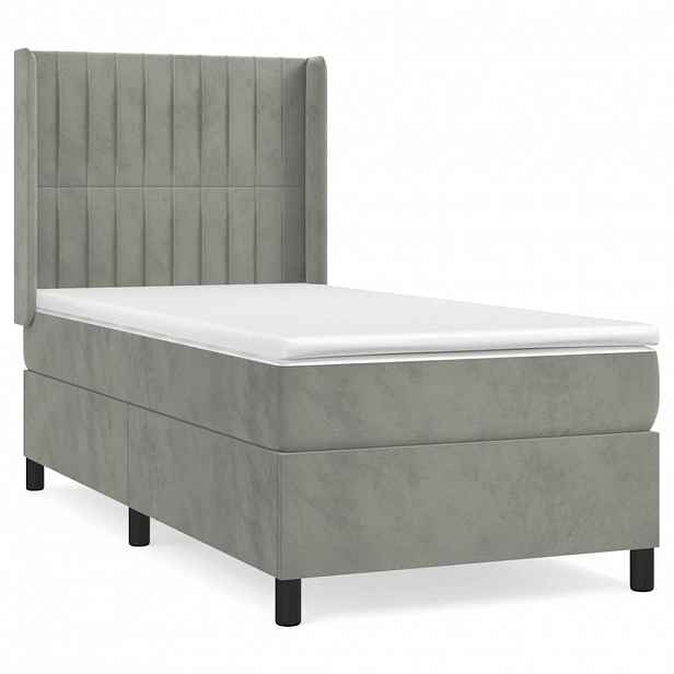 vidaXL Box spring postel s matrací světle šedá 90x200 cm samet