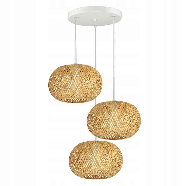 Závěsné Stropní Svítidlo z bambusu, proutěné, styl Boho, přírodní, 581-EZ3, Led, bílé