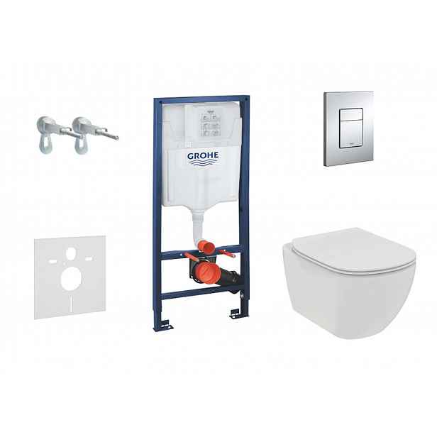 Grohe Rapid SL - Set předstěnové instalace, klozetu a sedátka Tesi, softclose, rimless, tlačítka Skate Cosmopolitan, chrom 38528SET-KE