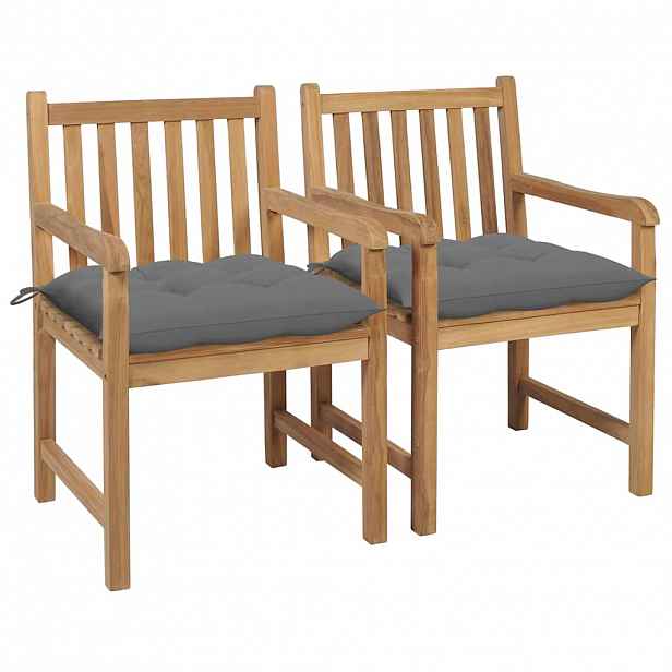 vidaXL Zahradní židle 2 ks šedé podušky masivní teak
