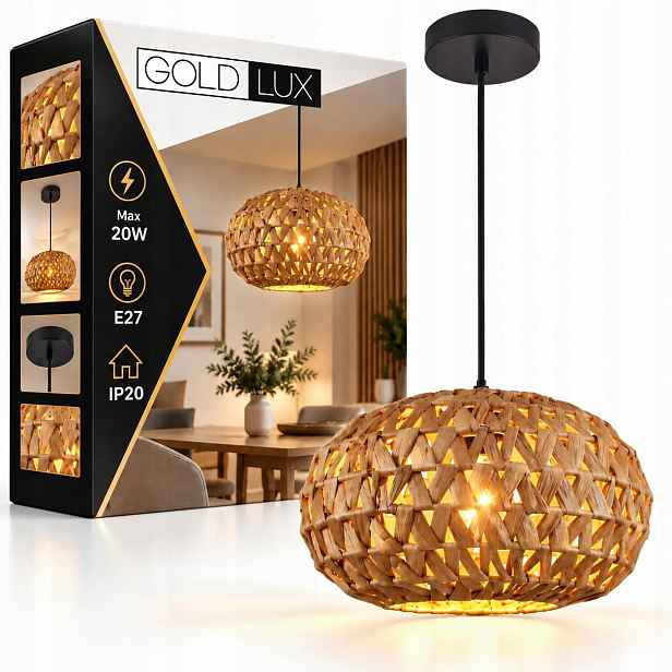 Závěsná stropní lampa Japandi Boho Rattan Pletená Velký Nastavitelný Stínidlo