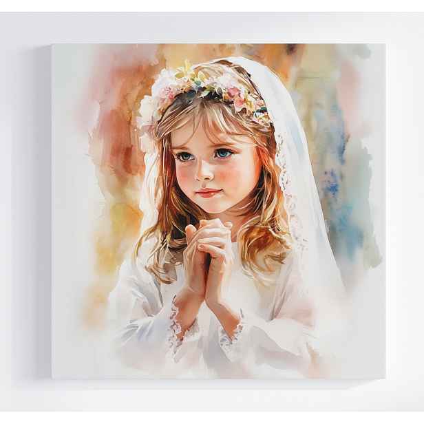 Obraz Na Plátně Canvas Dívka První Svaté Přijímání Akvarelový Závoj 50x50