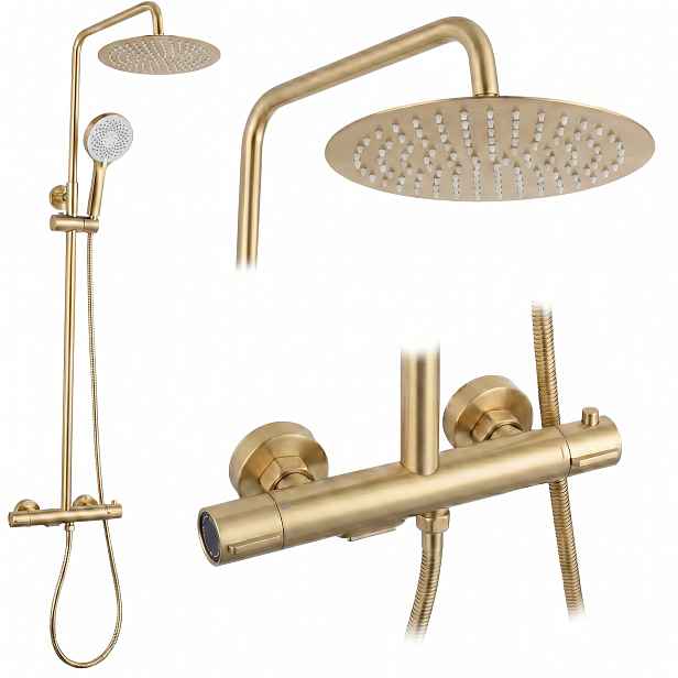 Sprchový Set S Termostatem Rea Drop Zlatý Kartáčovaný Sprchovým Koutem