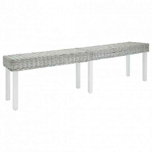vidaXL Lavice bílá 160x35x45cm přírodní kubu ratan a masivní mahagon