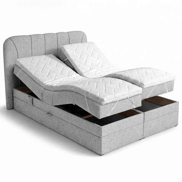Beautysofa BOXSPRINGOVÁ POSTEL Romeo s elektrickým polohováním matrace, 140x200 cm, světle šedá