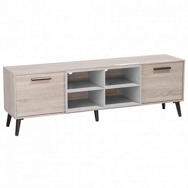Beliani TV STOLEK Světle hnědý, Šedý, Tmavě hnědý BILLINGS 40/180/60 cm