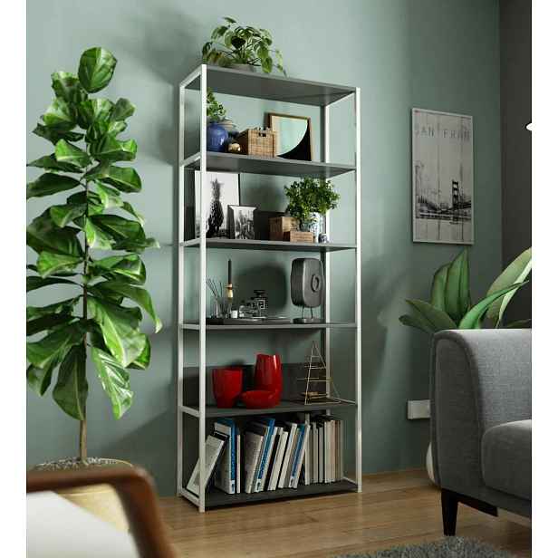 Kovový policový regál 80 cm TOMIRAN - bílý / šedý