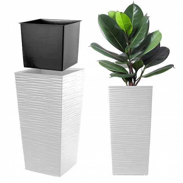 Květináč Zahradní S Vkladem Na Květiny Velký Vysoký 34x68 cm Bílý