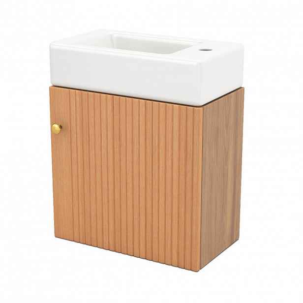 Modfu KOUPELNOVÁ skříňka s umyvadlem z MDF 46x26x56 cm v dekoru přírodního dřeva se soft-close dvířky a 3D čelem