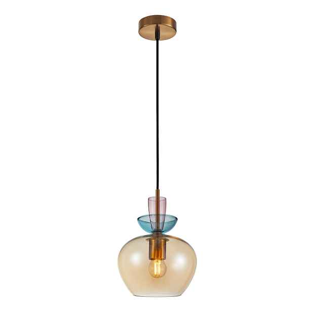 Závěsná lampa Italux Fanda zlatá s modrým skleněným stínítkem E27 40W