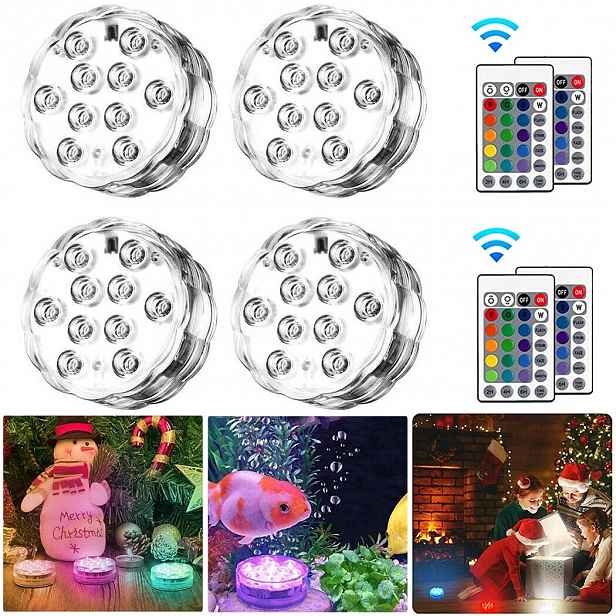 4ks vodotěsných Rgb Led světel, ponořitelných lamp do akvária a rybníka