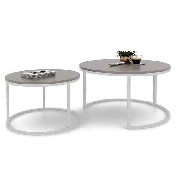 Idohome SADA KONFERENČNÍCH STOLKŮ LAVO 80/60 cm kulaté, bílé / kašmírové