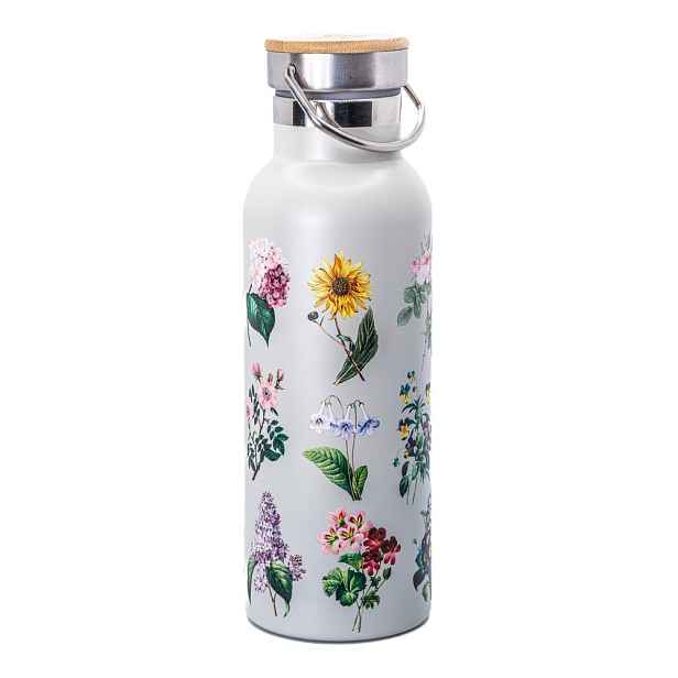 Světle šedá cestovní nerezová lahev 425 ml Vintage Flowers – Sass & Belle