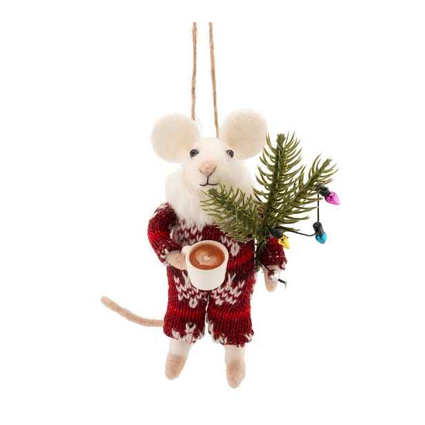 Textilní vánoční ozdoba 9 cm Mouse with Coffee – Sass & Belle