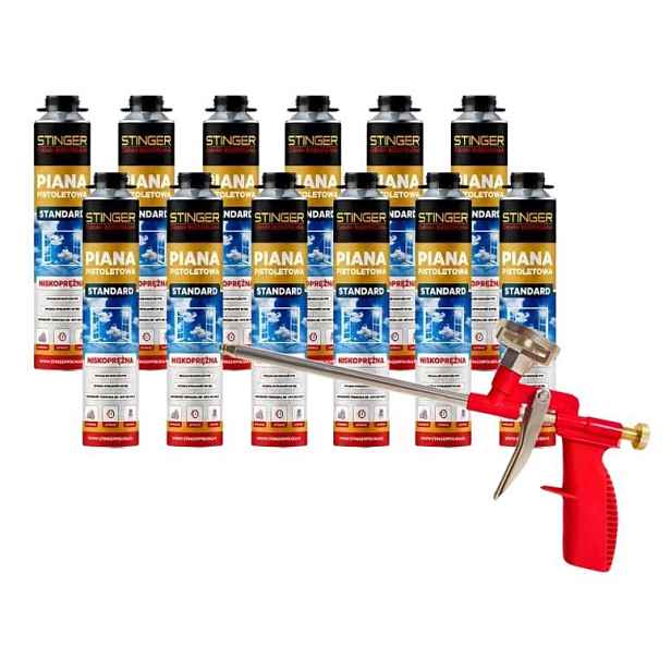 12 x montážní pěna Standard nízkotlaká 750 ml 50 l Stinger pistole
