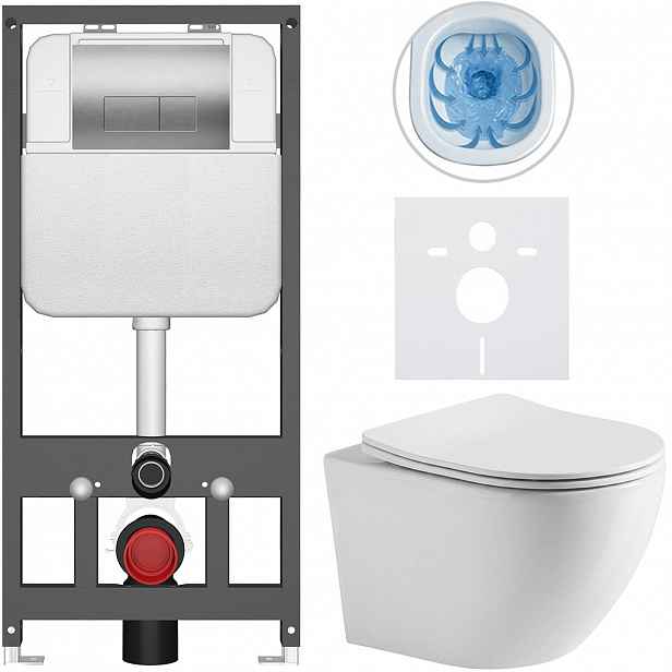 Kompletní WC set Basic/Cesso - bílá lesklá - WC tlačítko Modulo/Stříbrná - závěsné - předstěnová instalace - 49x36 cm - 8050BD85968